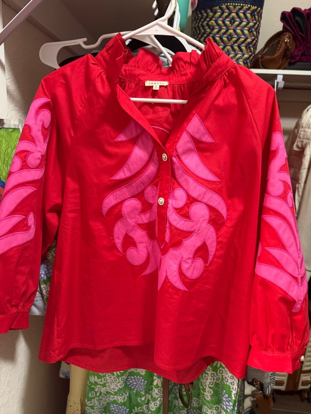 Jodifl Red Blouse with Pink Appliqué Detailing